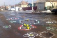 Жители воронежского поселка Воля обрисовали цветами ямы на дороге