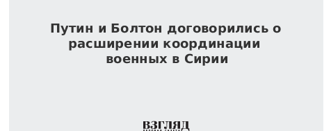 Путин и Болтон договорились о расширении координации военных в Сирии