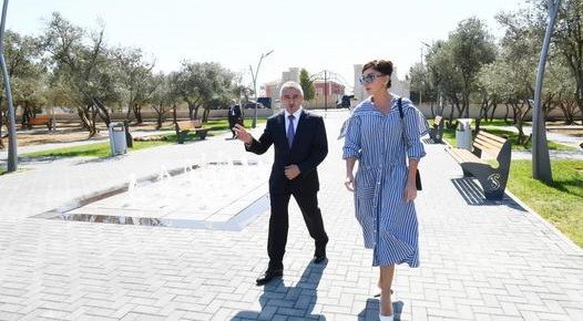 АЗЕРБАЙДЖАН. Мехрибан Алиева посетила новый парк отдыха и реконструированную школу в поселке Кюрдаханы