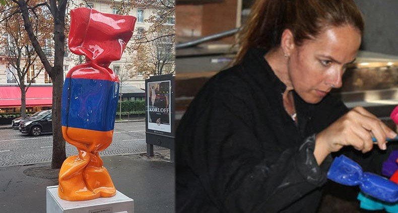 Скульптура конфеты в цветах флага Армении украшает проспект Георга V в Париже
