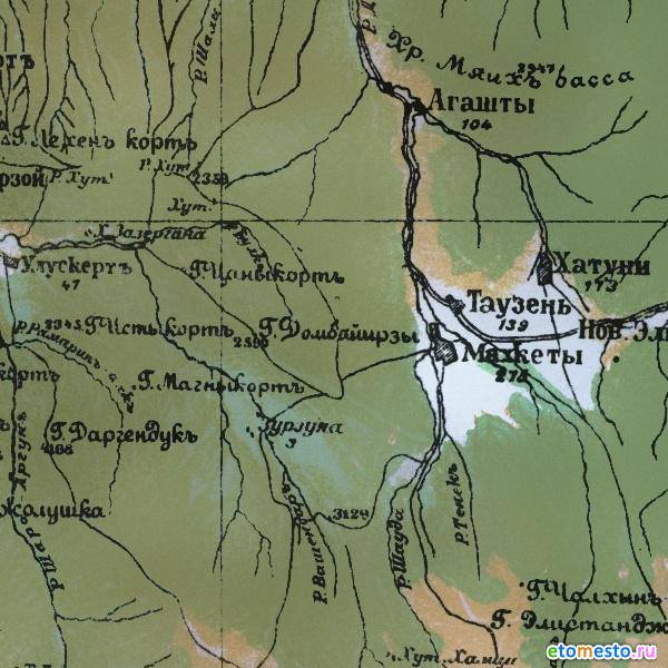 ЧЕЧНЯ.  Военно-топографическая пятиверстная карта Кавказского края