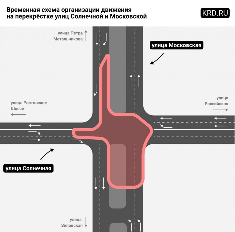 КРАСНОДАР. Движение на участке Московская-Солнечная в Краснодаре ограничат на две недели