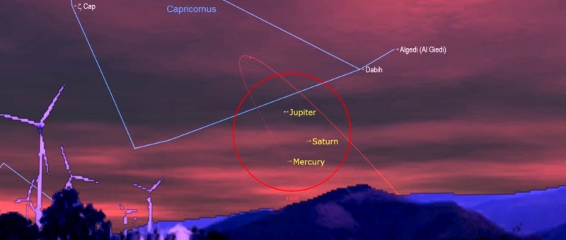 Меркурий, Юпитер и Сатурн образуют в небе треугольник