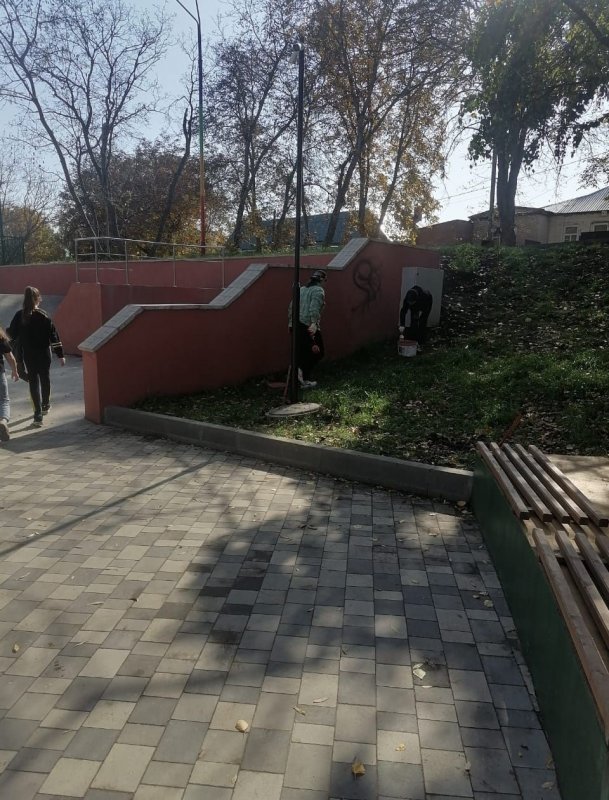 СТАВРОПОЛЬЕ. Одна из девочек, изрисовавших Школьный сквер в Иноземцево, извинилась и закрасила стену